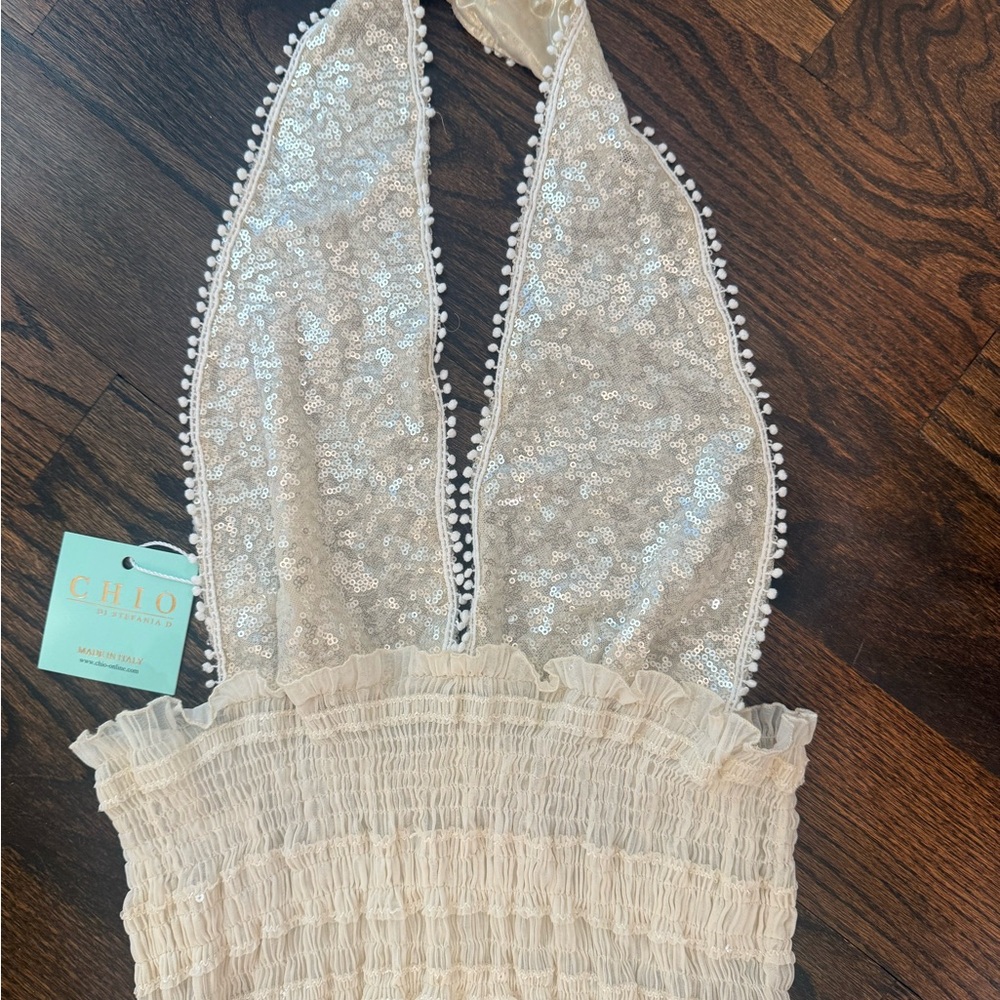 CHIO CHAMPAGNE Sequin Halter top